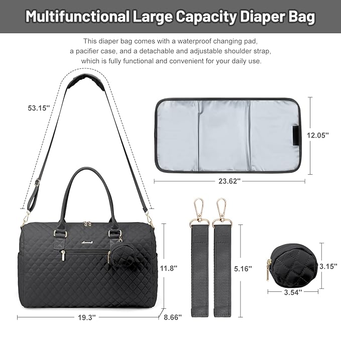LOVEVOOK Diaper Bag Tote with Pacifier Case and Changing Pad, Large Capacity Mommy Bag for Hospital and Weekender Travel, Functional Baby Bag Newborn Baby Essential, Black