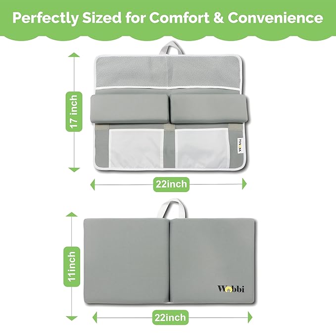 Woobi Baby Bath Kneeler and Elbow Rest Pad Set - 1.5" Thick Memory Foam Knee Pad for Bathing Babies - 6 Suction Cups Non Slip Bath Kneeling pad with Toy Storage - Foldable & Quick Drying-Grey