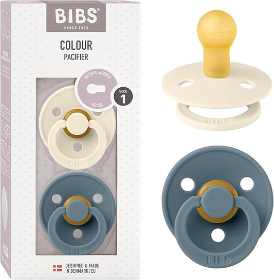 Bibs Pacifiers Color Collection, Set of 2 BPA-Free Latex Pacifiers Made in Europe, Round Nipple Baby Pacifier.