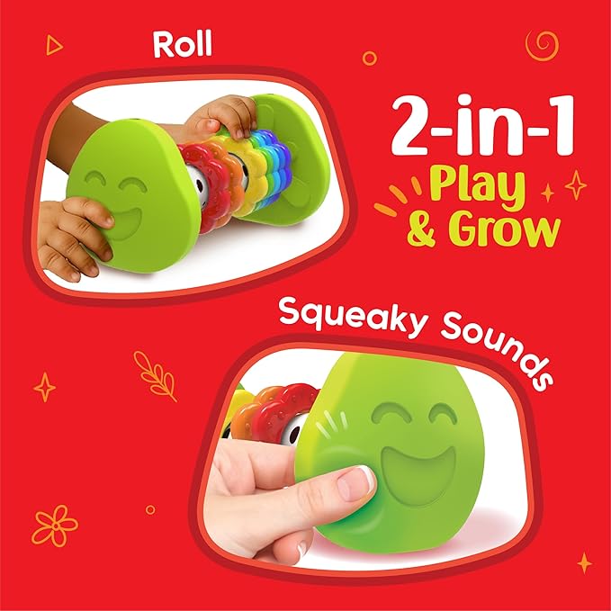Imagimake Tummy Time Roller | Leaps & Bounds Baby Toys for 3+ Months | Early Learning Toy for Toddlers & Infants | 2-in-1 Play & Grow - Squeaky Sounds | Non - Toxic | New Born Baby Gift for 3+ Months