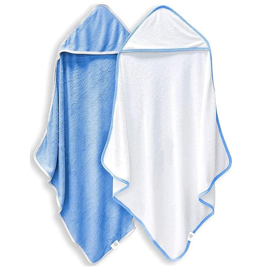2 Pack Baby Bath Towel - Rayon Made from Bamboo, Ultra Soft Hooded Towels for Babies,Toddler,Infant - Newborn Essential -Perfect Baby Registry Gifts for Boy Girl (White and Navy Blue, 30 x 30 Inch)