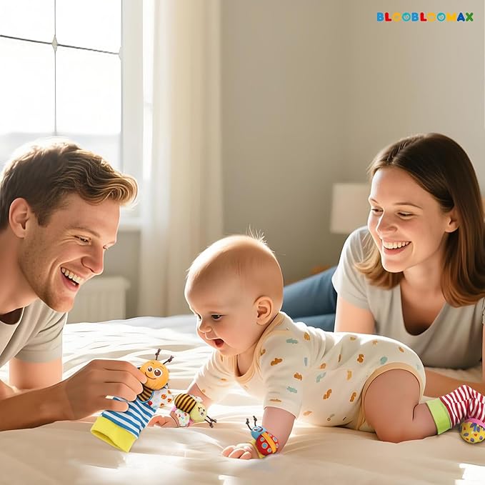 Bloobloomax Baby Rattles Toys for 0-12 Month, Infant Girl Boy Toys for Babies 3-6 Months, Newborn Hand & Foot Toys for 0 to 9 Months, Baby Shower Gifts Set with Wrist Rattle Socks (Light Blue)