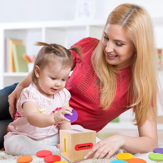 Montessori Toys for 1 2 3 Year Old: Fine Motor Skills Toys Wooden Color Sorting Sensory Toy for 1-3 Year Old, Object Permanence Wooden Learning Matching Game Travel for Baby Boys Girls Easter Gifts