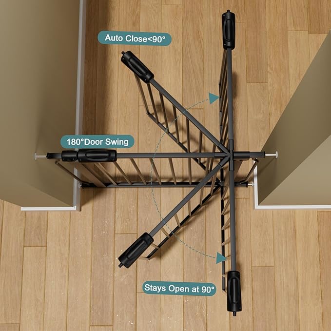 COSEND Extra Wide Baby Dog Gates for Doorways Tension Indoor Safety Gates Black Metal Large Pressure Mounted Pet Gate Walk Through Dog Gate for The House Stairs (Black, 86.3"-105"/219-267CM)