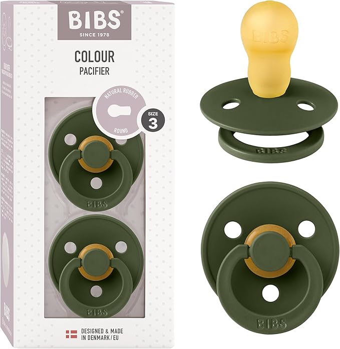 Bibs Pacifiers Color Collection, Set of 2 BPA-Free Latex Pacifiers Made in Europe, Round Nipple Baby Pacifier.