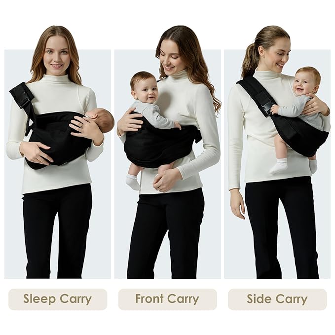 Baby Sling Carrier for Toddler, Adjustable Baby Carrier Newborn to Toddler for 7-30 lbs, Lightweight Infant Half Wrapped Sling with Secure Buckle, Black