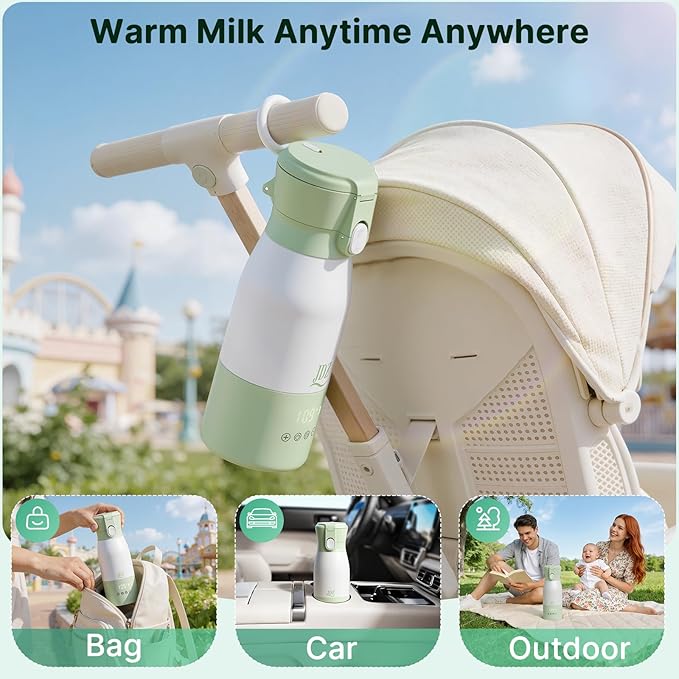 JDZ Portable Bottle Warmer 16000mAh High-Capacity - Fast Heating 3-5 Mins Baby-Safe Milk Warmer, 17oz Large Capacity with Timer & Precise Temp Control for Travel/On-the-Go, Breast Milk, Formula, Water
