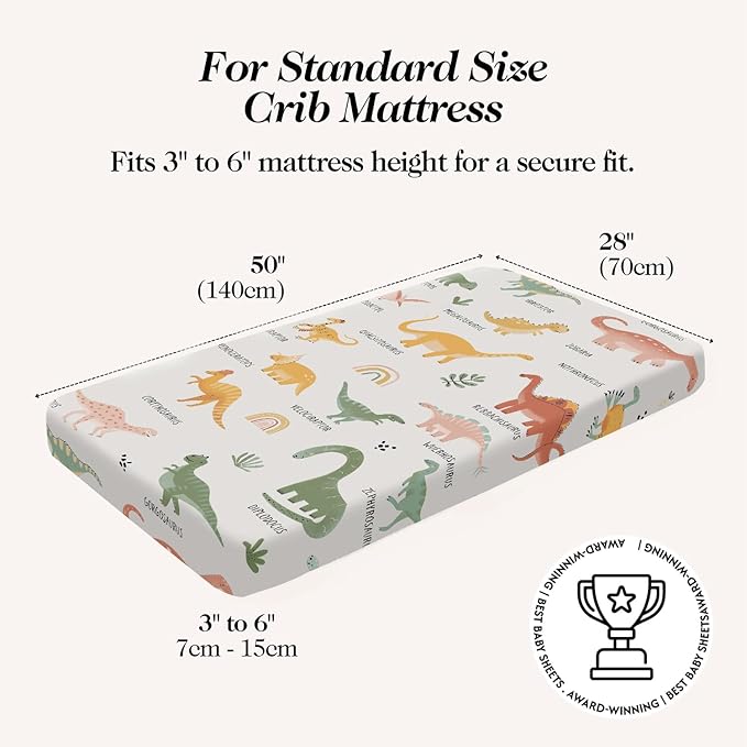100% Organic Cotton Crib Sheets (3-Pack) - GOTS Certified - Breathable Organic Crib Sheets - Double-Elastic for Secure Fit, Extra Protection for Your Baby - Gender-Neutral Sheet (28"x55")/ 140 x 70cm