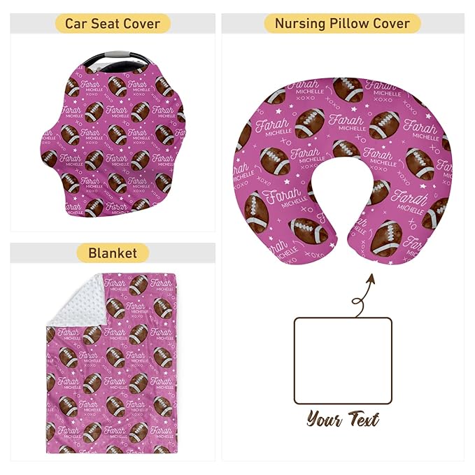 Rucekia Baby Nursing Pillow Cover - Personalized Name Pink Football Breastfeeding U-Shaped for Bottle Feeding, Ultra Soft Comfortable Breastfeeding Pillow Cover for Infant Baby Boys and Girls