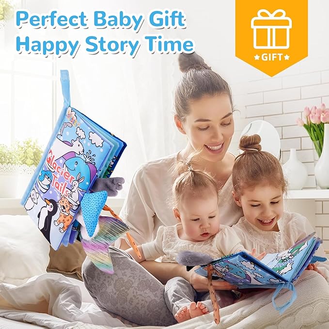 HECCEI Baby Cloth Books Soft Baby Book 0-6 Months Crinkle Books with Glacier Tails Touch and Feel Sensory Toys for Infant Tummy Time for 3 Months+ Easter Basket Stuffers
