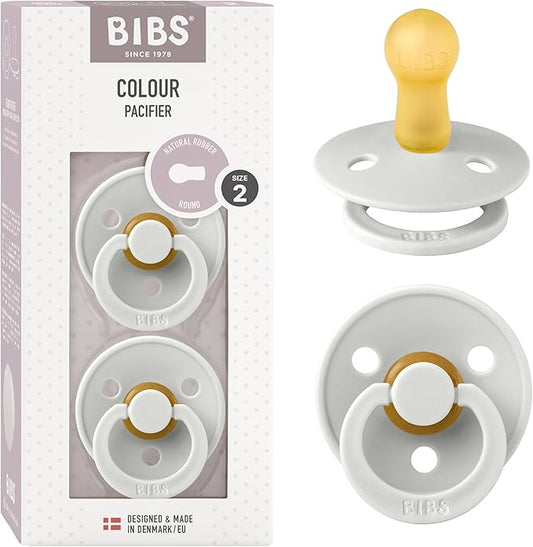 Bibs Pacifiers Color Collection, Set of 2 BPA-Free Latex Pacifiers Made in Europe, Round Nipple Baby Pacifier.