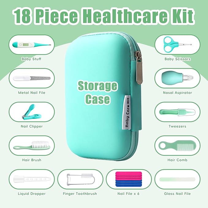 Qunlions life Baby Grooming Kit for Boys Girls Safety Newborn Nursery Essentials Grooming Set Green 18 in 1