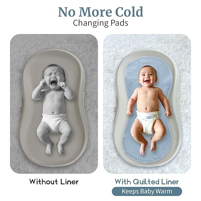 4 Pcs Changing Pad Liners Fits in Peanut Shape Changing Pad Waterproof Diaper Mats Organic Cotton Peanut Mats are Warm on a Baby's Back, Washable Reusable (Blue)