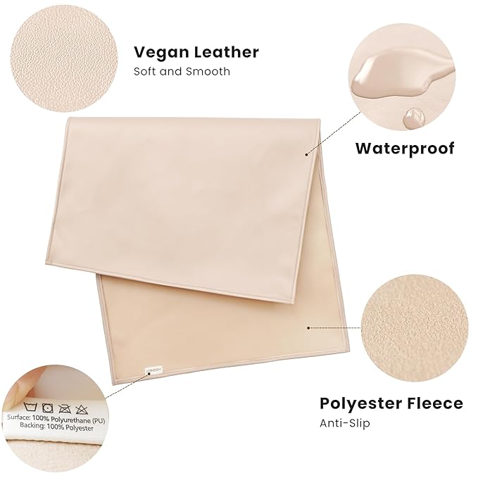 Konssy Faux Leather Baby Changing Mat, Waterproof, Wipeable & Portable Diaper Changing Pad for Travel or Home, Fits Perfectly in Diaper Bag, 30 x 17 inches (Beige,Stripes)