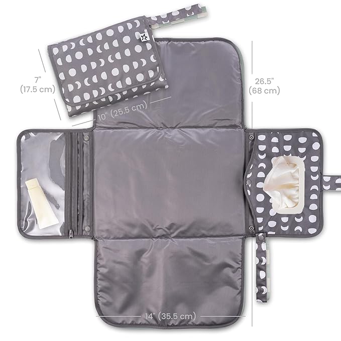 Tiny Twinkle Portable Diaper Changing Pad | Waterproof, Wipeable & Compact Baby Changing Pad for Travel | Smart Wipes Pocket & Organized Storage| Newborn Shower Gift (Luna)