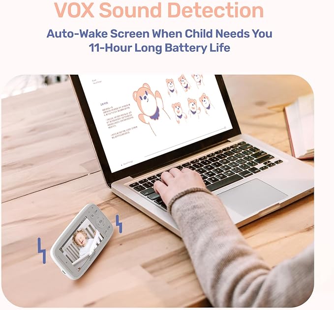 1080P WiFi Baby Monitor with Camera and Audio, Pan-Tilt-Zoom Video Camera, 4'' IPS Screen, HD Night Vision, Motion & Cry Detection, 360° View, Temperature Sensor, Feeding Reminder, Lullabies