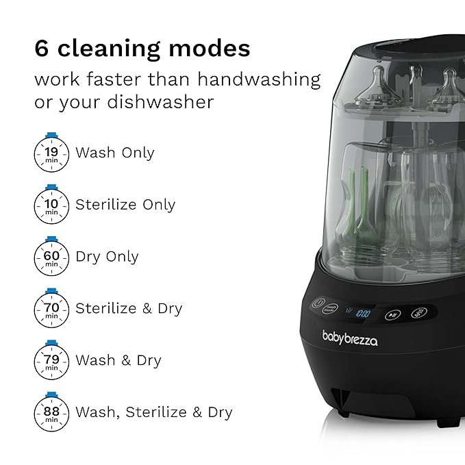 Baby Brezza Bottle Washer Pro - Baby Bottle Washer, Sterilizer + Dryer - All in One Machine Cleans Baby Essentials like Bottles + Pump Parts – Appliance to Replace Bottle Brushes & Drying Racks, Black