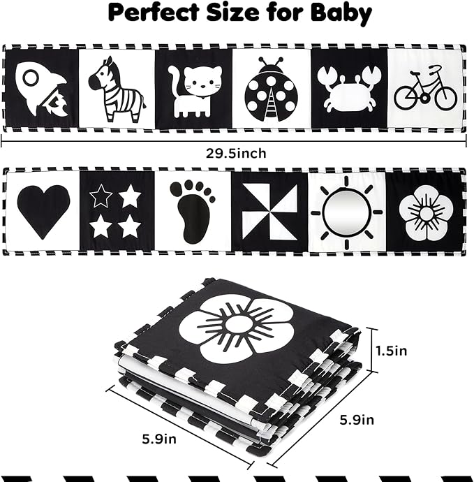 URMYWO Black and White Tummy Time High Contrast Newborn Toys 0-3 Months, Soft Baby Book, Visual Stimulation Montessori Sensory Infant Toys 0-6-12 Months, Shower Gift for Boys Girls