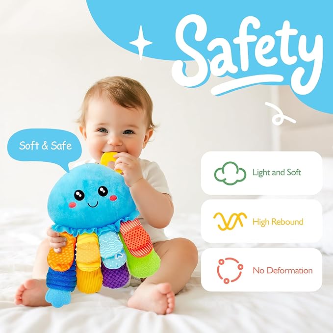 hahaland Baby Sensory Toys 3-6 Month - 15 in 1 Soft Tummy Time Toy with Crinkle Rattle Mirror for Infant Hanging Carseat Toys for 0-6 Month Developmental Newborn Montessori Toy for 3 4 5 6 Months