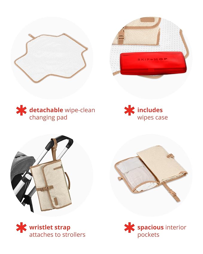 Skip Hop Portable Baby Changing Pad, Pronto, Beige Swirl Dot