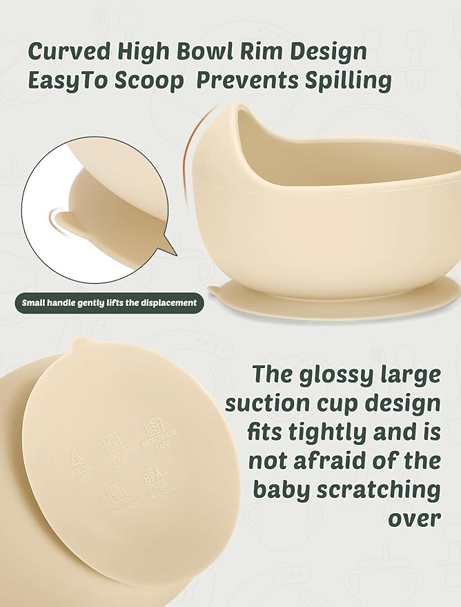 JELLDJK Silicone Baby Feeding Set 9 Pcs, Spill-Proof Suction Plate, Bowl, Bib, Silicone spoon&forks, Wooden Spoons&forks, Training cup with straw and Sippy Cup, Baby Eating Utensils (Blue)