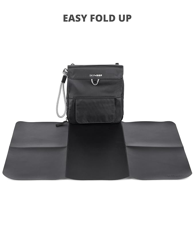 Skip Hop Travel Baby Changing Pad with Easy-Clean Surface, Covers Public Changing Stations, Wipes Pocket, Diaper Storage, Disposable Bag Dispenser and Magnetic Wipes Pocket, Clean Slate, Black