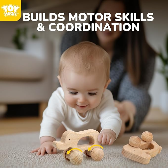 TOY Life Wooden Toys Cars, Montessori Baby Toys 6-12 Months, Wooden Baby Toys Rattle Cars for Toddlers 1-3, Baby Boy Nursery Decor, Montessori Toys for 1 Year Old Boy (Animal Set)