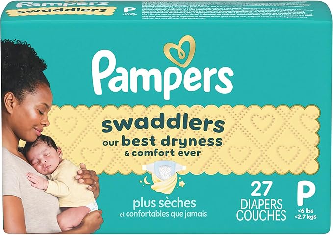 Pampers Baby Diapers - Swaddlers - Size P1, 27 Count, Ultra Absorbent Disposable Preemie Diaper
