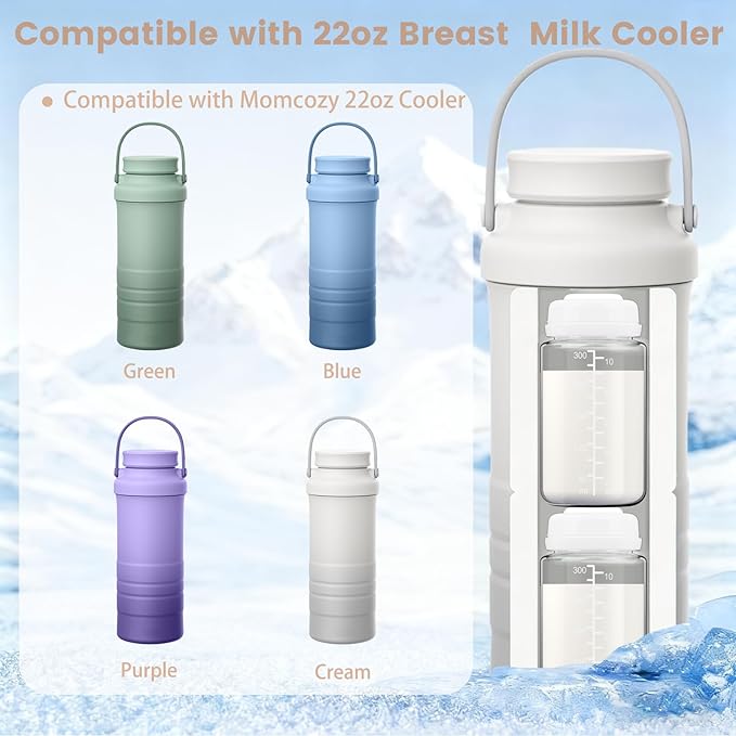 4 Pack 10oz Wide-mouth Breastmilk Storage Bottle for Momcozy 22oz Portable Breast Milk Cooler, Pumping Storage Containers Compatible with Spectra S1/S2/9 Plus/SG/Motif Luna (4PC/White Lids)