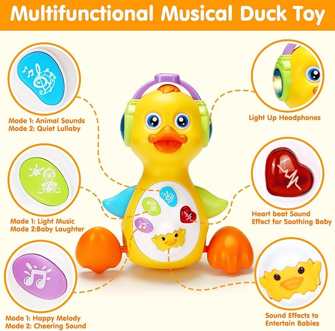 Tsomtto Baby Musical Light Up Duck Toy, Baby Toys 0-3-6-9-12 Months Dancing Crawling Tummy Time Toys, Newborn Infant Learning Toy Gifts for 0 3 4 5 6 7 8 Month Old Baby Boys Girls