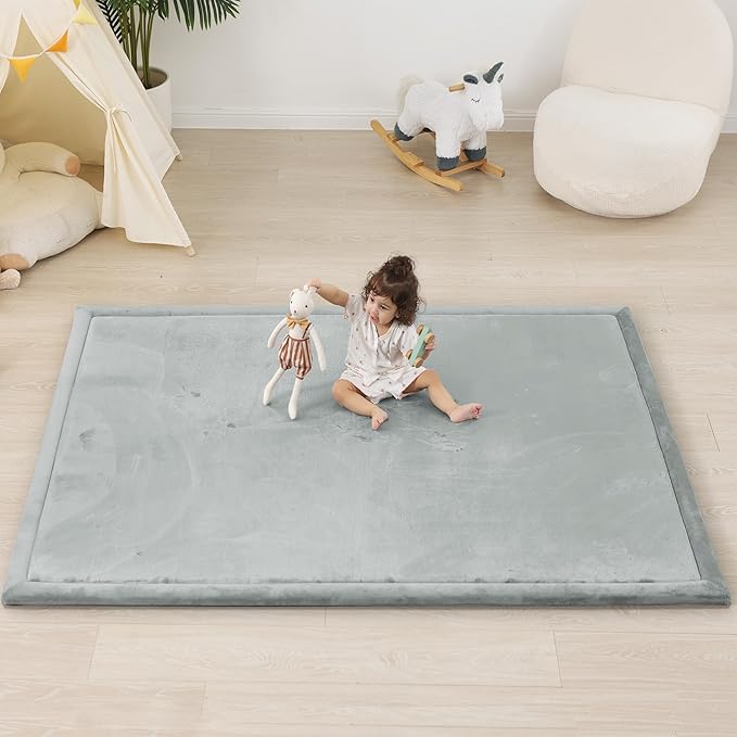 1.5" Thick Baby Play Mat for Floor Tummy Time, 50"x 50" Pro Soft Baby Activity Playmats Playroom, Easy Care with Non-Slip Safe for Infant Toddler Kids Crawling(Light Grey)