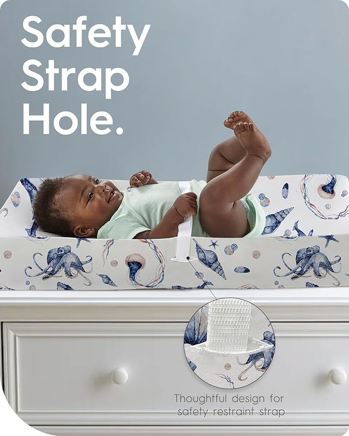 Extra Stretchy Changing Pad Cover, TotBasic Ultra Soft Premium Jersey Knit Changing Pad Sheets, Unisex for Boys Girls, Fits All Standard Changing Tables/Dresser Tops - 2 Pack (Ocean Pals + Wildlife)