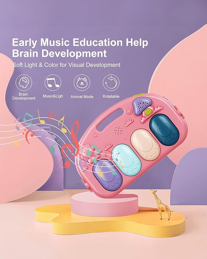 dearlomum Baby Play Mat Gym, Funny Play Piano Tummy Time Activity Mat with 5 Infant Sensory Toys, Music and Lights, Boy & Girl Gifts for Newborns 0 to 3 6 9 12 Months(New Pink)