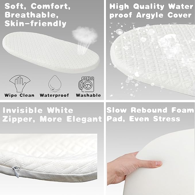 Baby Changing Basket, Foldable Portable Changing Pad, Moses Basket for Newborn, Changing Table Topper for Dresser, Cotton Rope Diaper Caddy for Travel&Nursery, Waterproof Foam Pad Cover, Off-White
