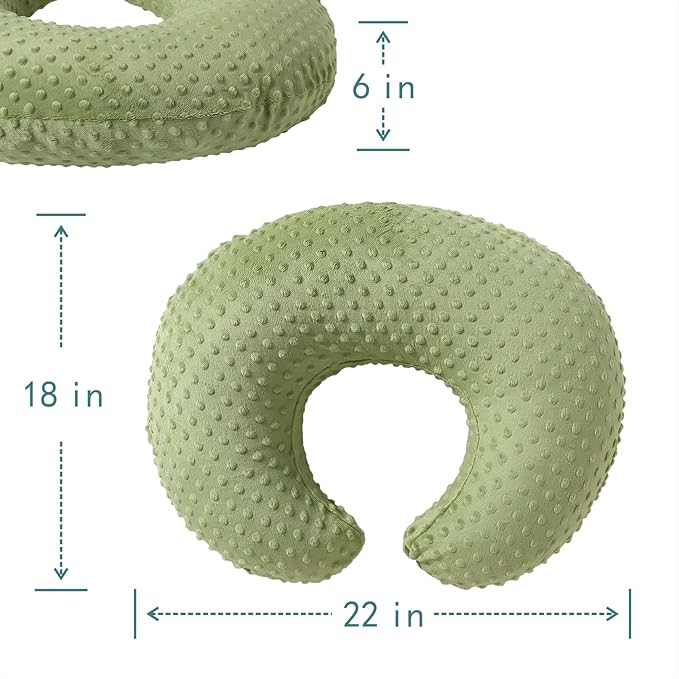 QUENESS Nursing Pillow and Positioner, Breastfeeding, Bottle Feeding, Baby Sitting Support with Removable Ultra Soft Cover, Tummy Time Support for Baby Boys and Girls (Sage)