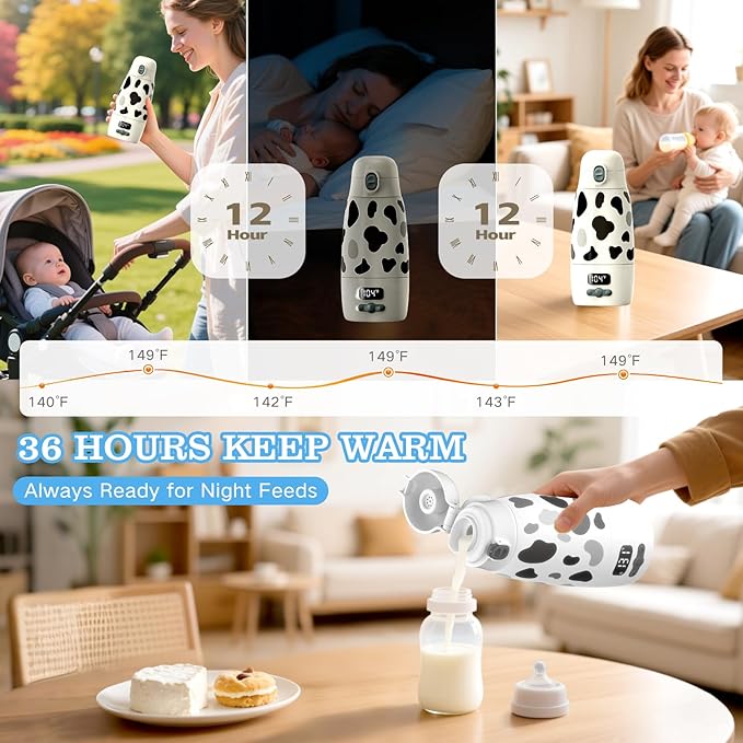 Portable Baby Bottle Warmer for Travel - Ultra-Fast Heating & Charging, 17.5oz Large Capacity, Extended Battery Life On-The-Go for Baby Essentials