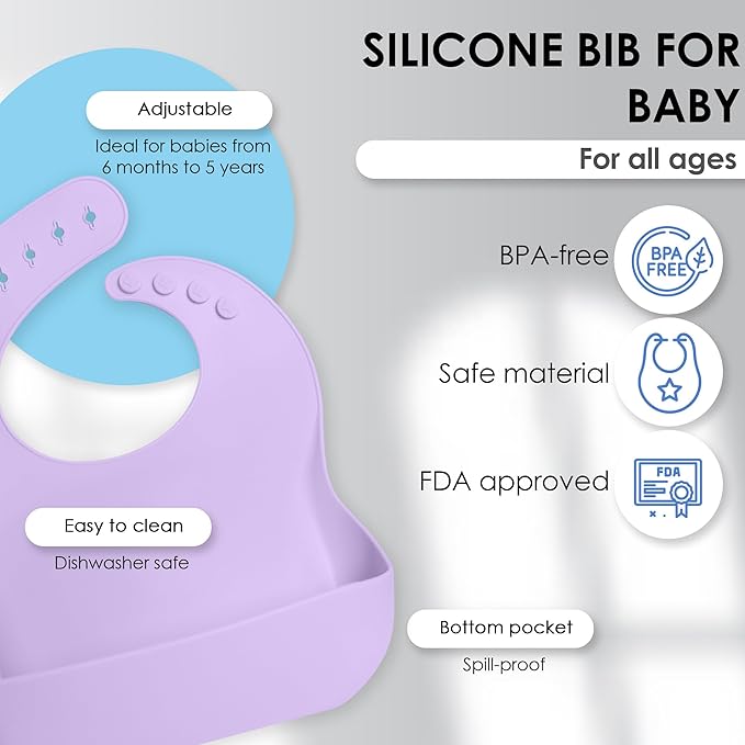 Bluet B- Silicone Baby Feeding Set with Pacifier - Baby Led Weaning Supplies - Baby Spoons, Suction Bowl - Plate - Baby Utensils Set - Silicone Feeding Set for Baby First Foods - 11pcs - Purple