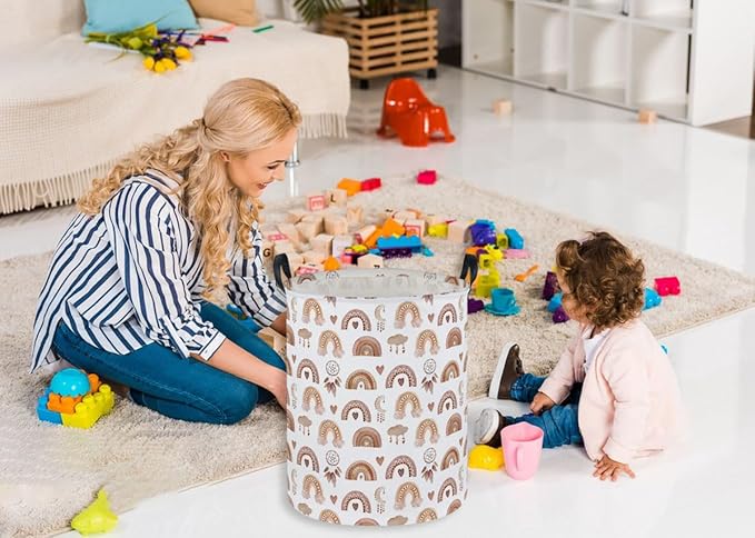 Essme Kids Laundry Basket,Rainbow Hamper Collapsible Canvas Waterproof Storage Bin for Girls, Cute Hamper,Gift Baskets.(Dream rainbow)