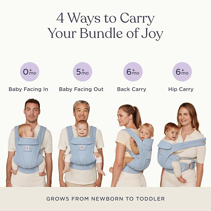 Ergobaby Omni Deluxe Baby Carrier Newborn to Toddler - Breathable Baby Carriers for Summer - All-Position Carrier with Enhanced Lumbar Support & Airflow (7-45 Pounds), Mesh, Serene Blue