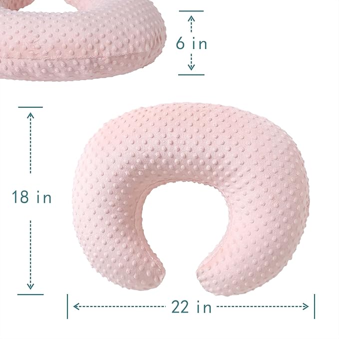 QUENESS Nursing Pillow and Positioner, Breastfeeding, Bottle Feeding, Baby Sitting Support with Removable Ultra Soft Cover, Tummy Time Support for Baby Boys and Girls (Lightpink)