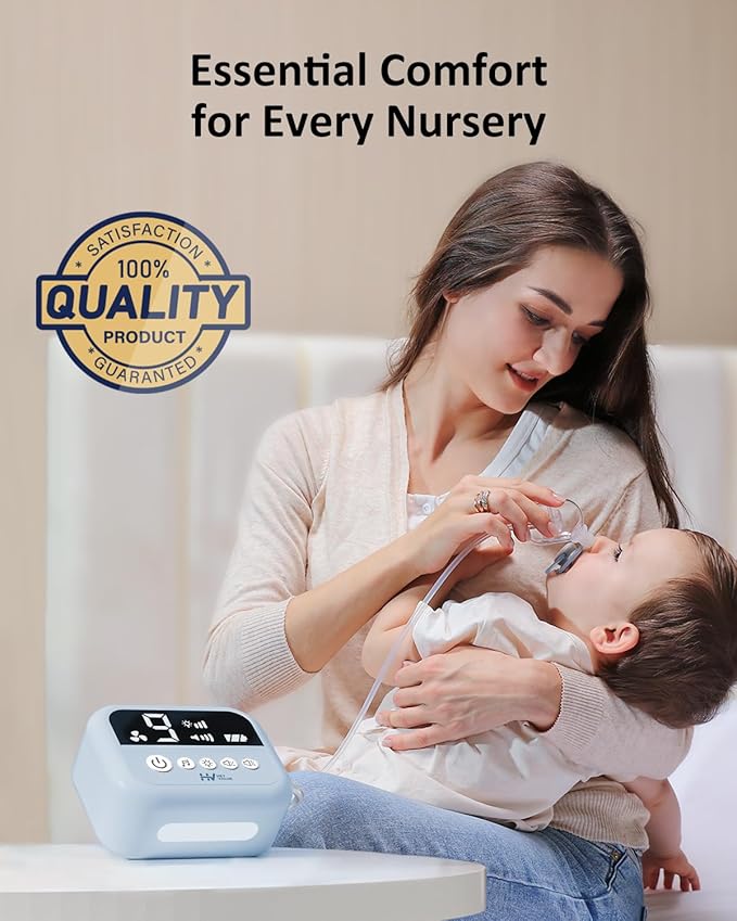 HEYVALUE Nasal Aspirator for Baby, Hospital Grade Nose Sucker with 9 Levels Suction, Night Light and Nursery Rhyme Soothing, Electric Nose Suction for Baby with Food-Grade Silicone Tips Blue