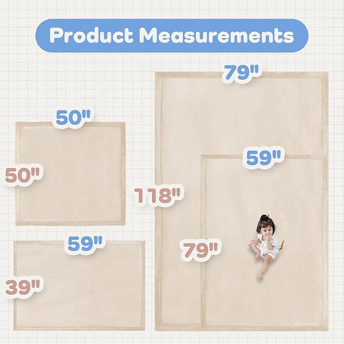 1.5" Thick Padded Baby Play Mat for Floor Tummy Time, Pro Soft Foam Activity Playroom Playmats, Easy Care with Non-Slip Safe for Infant Toddler Kids Crawling 39"x 59" (Beige)