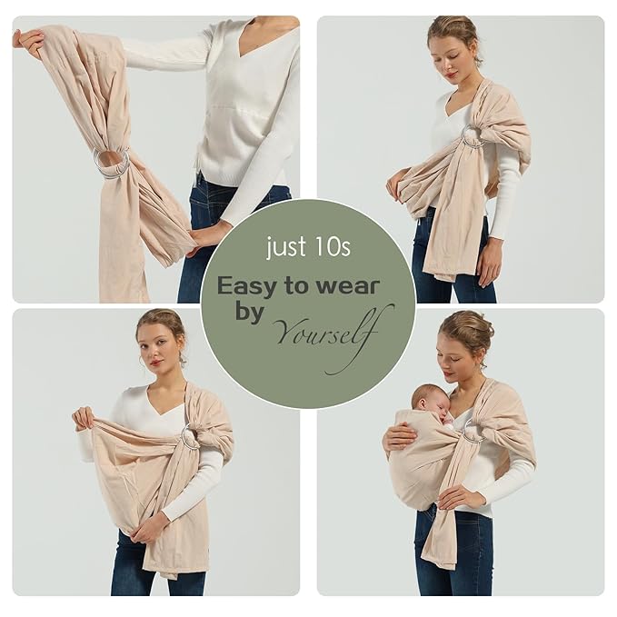 Baby Ring Sling Wrap, Lightweight Baby Carrier Sling Toddler Sling, Cotton Baby Wraps Carrier (7-35 lbs) for Infants and Toddlers, Baby Shower Gifts, Green