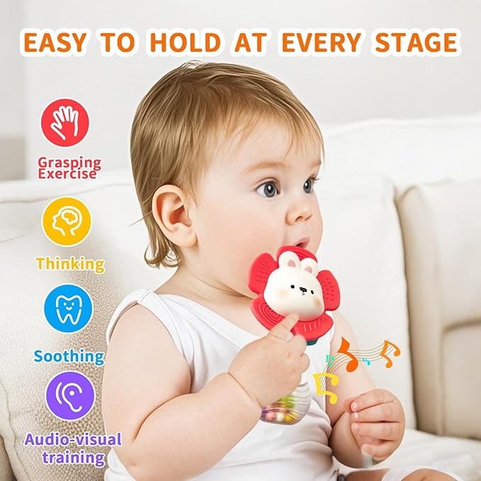 weirtoya 2 PCS Baby Rattles Teething Toys 3-6 Month, Baby Toys for 0-6 Months Infant Toy Sensory Toys with Beads Grasping Shaker, Newborn Must Haves Montessori Toys Babies Gifts