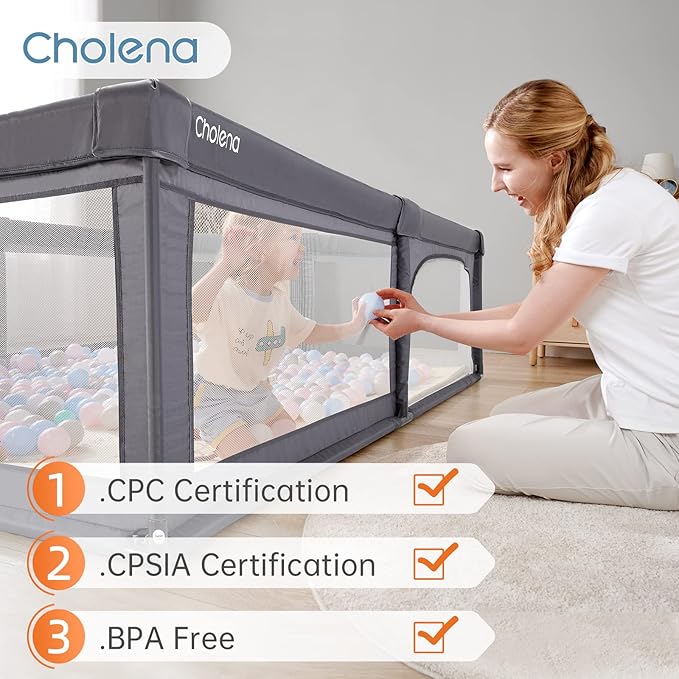 Baby Playpen,Extra Large Playpen for Babies and Toddlers, Sturdy Play Pen Play Yard with Safety Gate,79”x71”Baby Play Pen(Deep Grey)