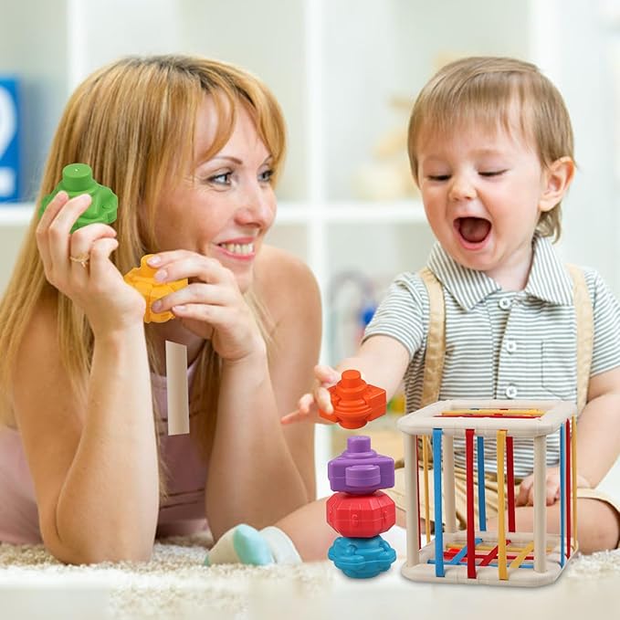 Baby Sensory Shape Sorter Blocks Toy, Activity Cube Bins, Montessori Educational Learning Fine Motor Skills Toys for Babies Toddlers 6 12 18 Months Age 1 2 3 One Two Year Old Boys Girls Gifts