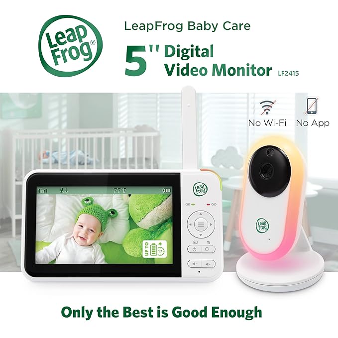 LeapFrog LF2415 Baby Monitor, 5” IPS LCD Screen, 1000ft Range, Night Vision, Soothing Lullabies, NightLight, 2-Way Audio, Temperature Sensor, SecureTransmission No WiFi