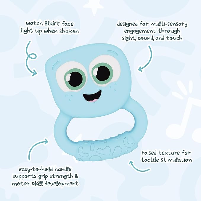 Glo Pals Light-Up Rattle – Sensory Baby Rattle Toy That Glows 7 Fun Colors – Soft Silicone Toy for Babies – Baby Rattle – Blair