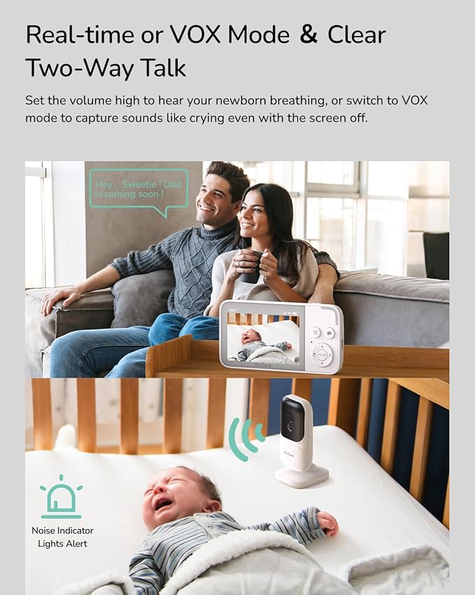 Dr. Care NeoView Video Baby Monitor with 2 Cameras -3.5” Screen, 2-Way Audio, Video Loop Recording, Night Vision, Real-Time/VOX Monitoring, Temp Sensor, Lullabies, No Wi-Fi (Supports Up to 128GB)