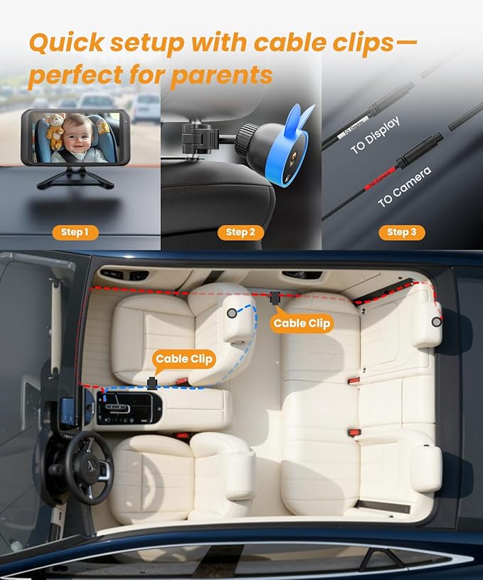 Babyvue BV2 USB Car Camera for Baby : 4.5" Car Seat Camera with 1080P Crystal Clear Mirror View, Easy Installation Carseat Rear Facing Moitor for Pet & Kids, HD IR Night Vision Backseat Monitor